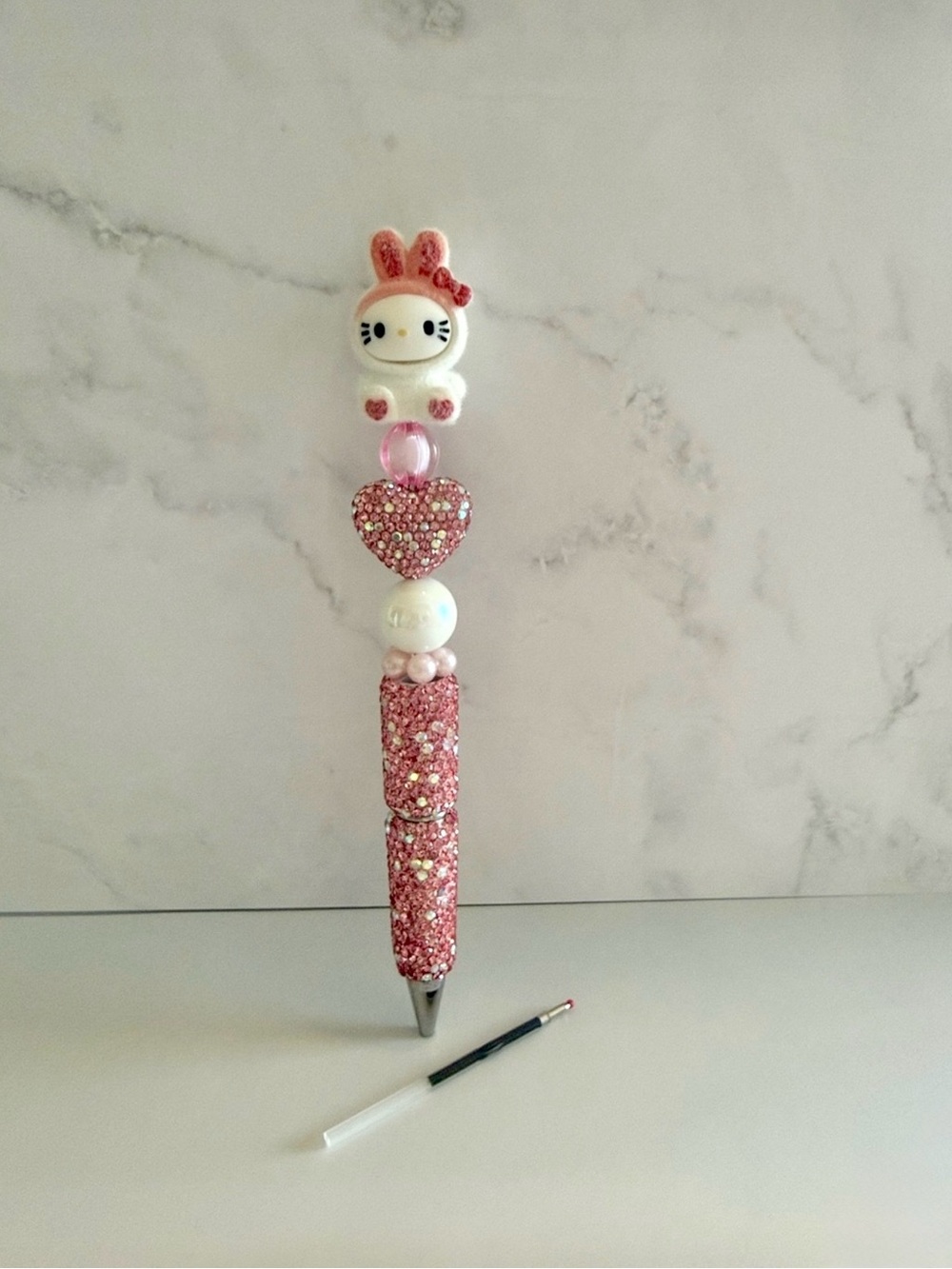 💖 Cute Hello Kitty Rhinestone Heart & Sparkle pen. Ink Refill. Great gift 💝